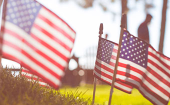 american flags at a park